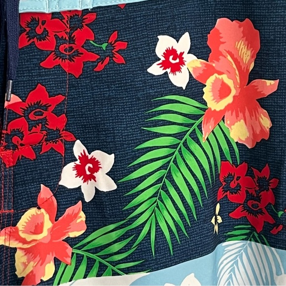 Men’s Burnside  Board Shorts Swim Trunks Sz 32 Stretch Hawaiian Print Zip Pocket - Picture 3 of 14
